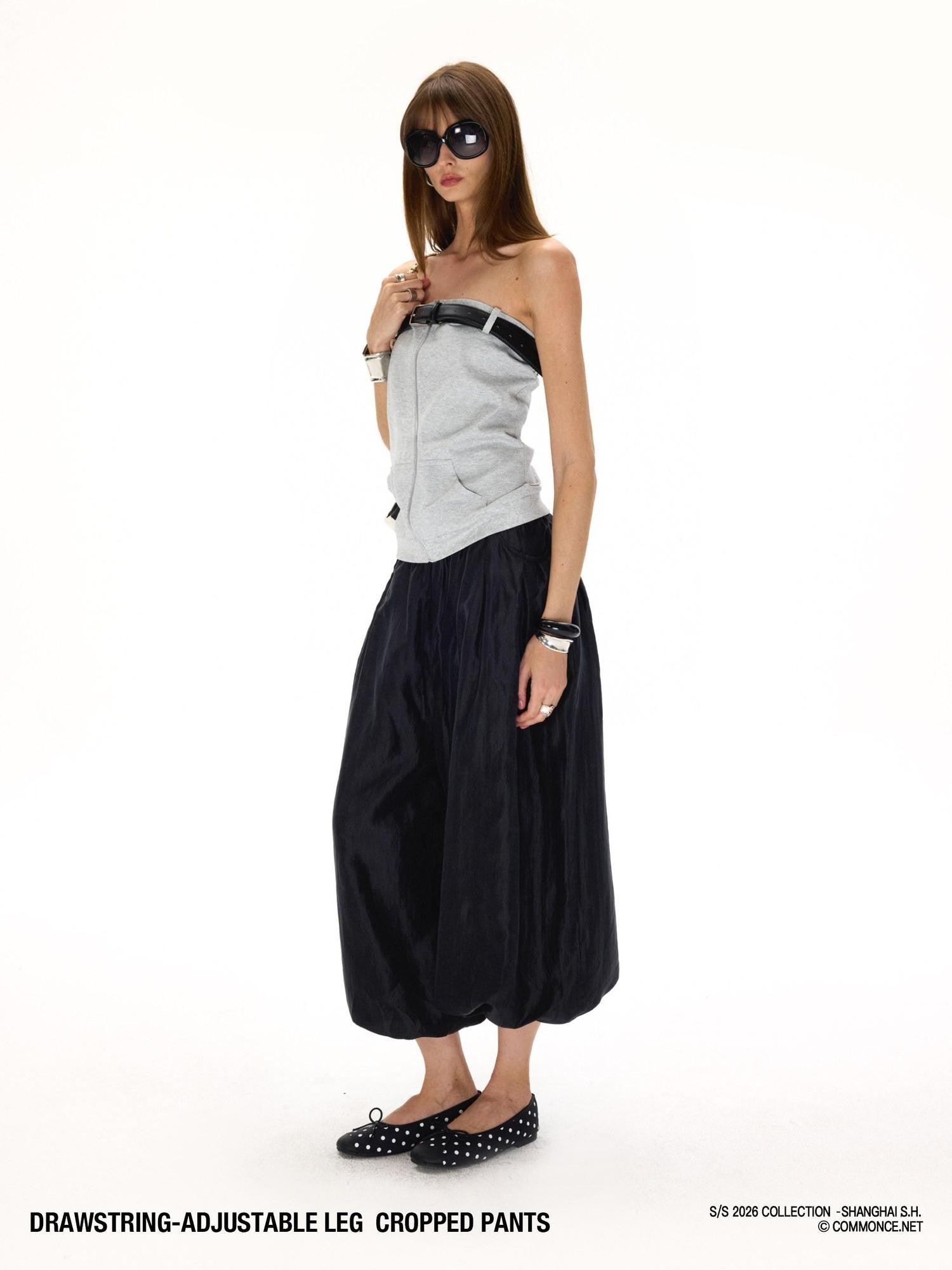 commonce net Balloon Silhouette Adjustable Drawstring Hem Women&