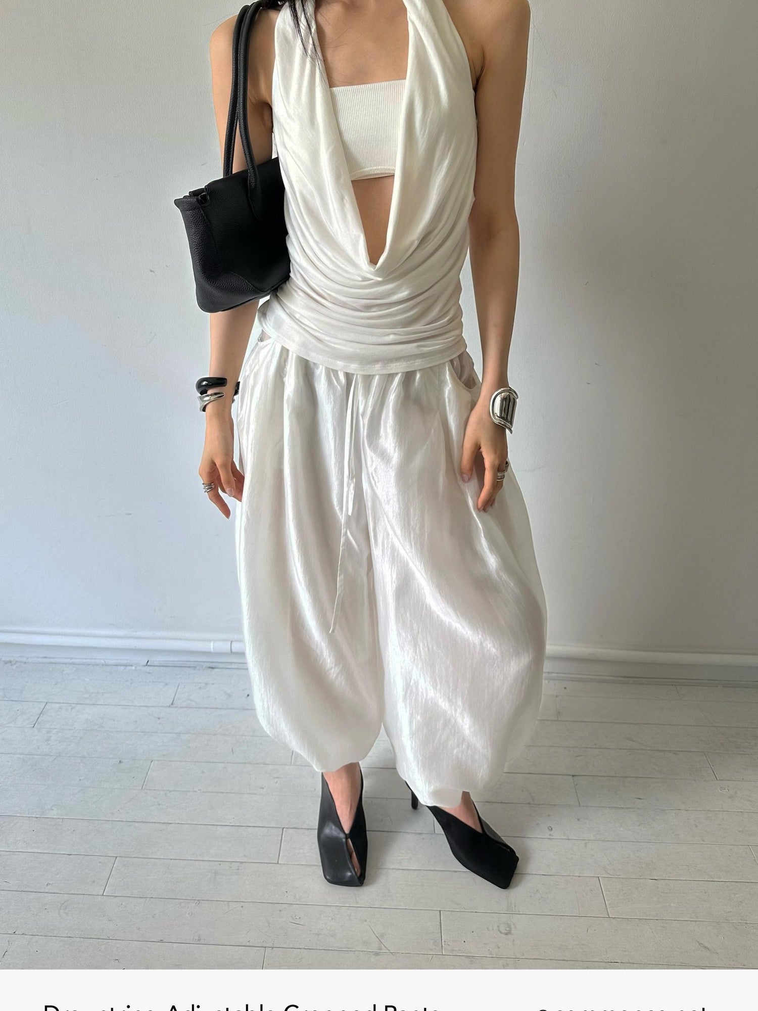 commonce net Balloon Silhouette Adjustable Drawstring Hem Women&