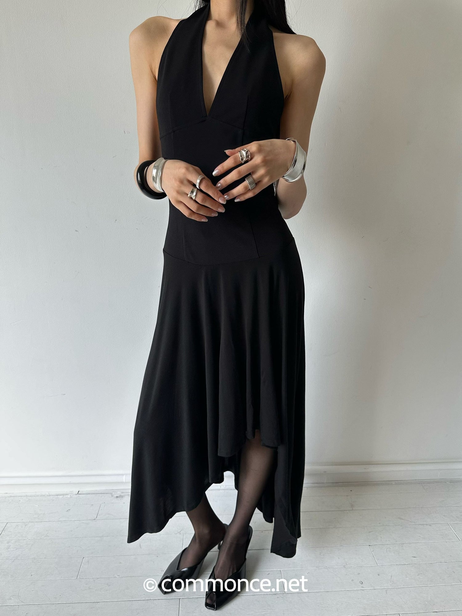 commonce_net_Black_Asymmetrical_3d_Tailored_Irregular_Hem_Women&