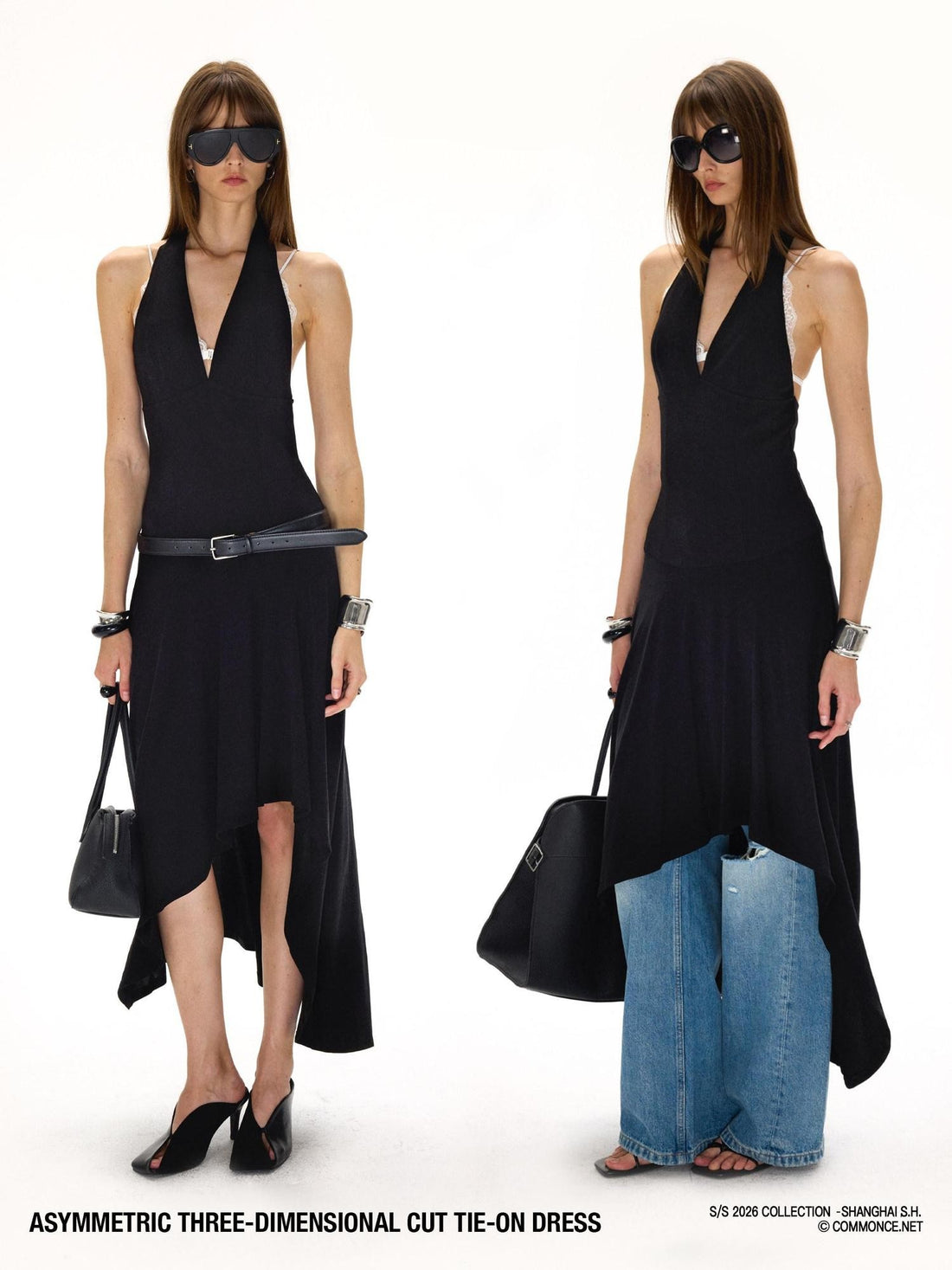 commonce net Black Asymmetrical 3d Tailored Irregular Hem Women&
