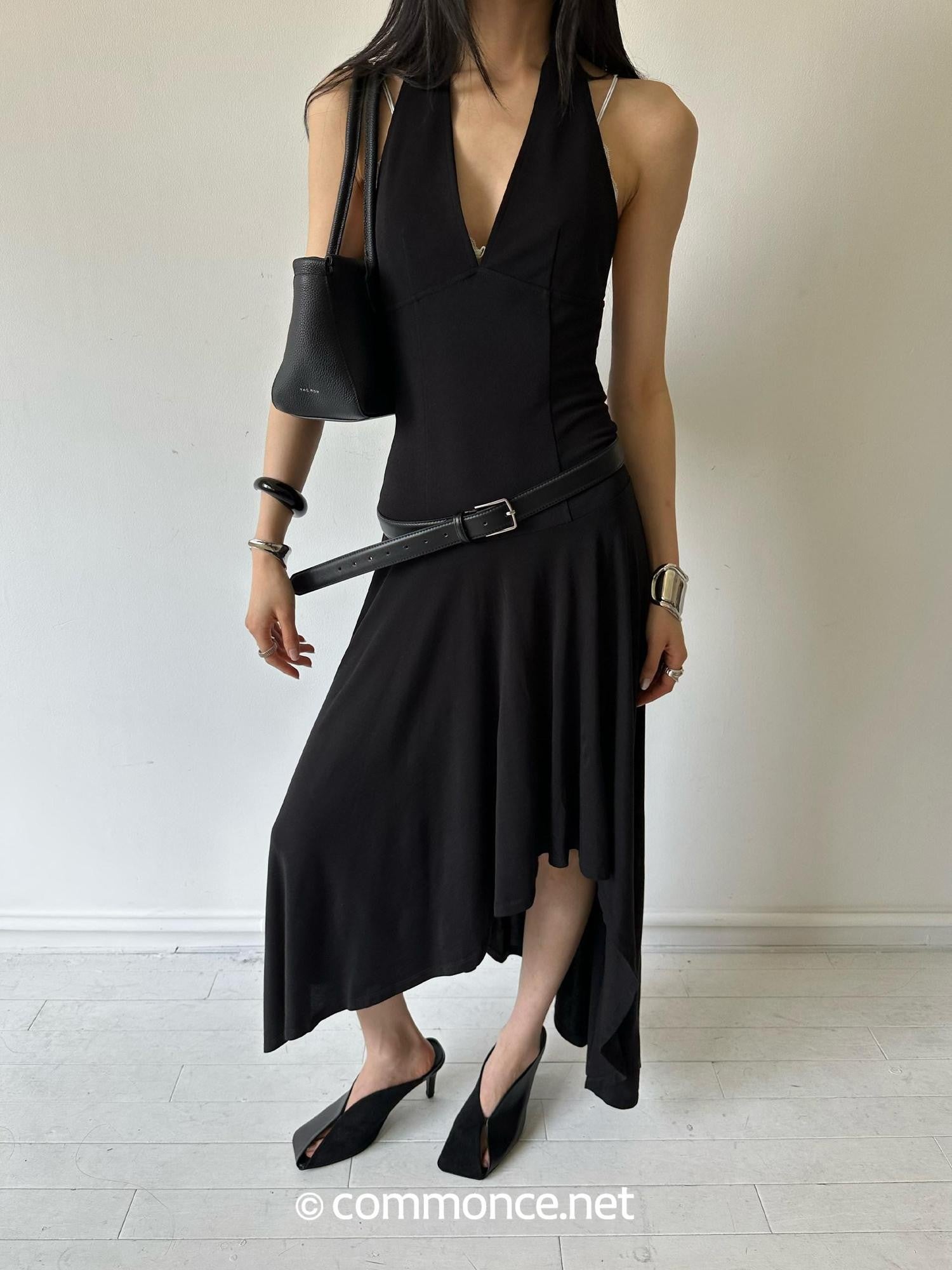 commonce net Black Asymmetrical 3d Tailored Irregular Hem Women&