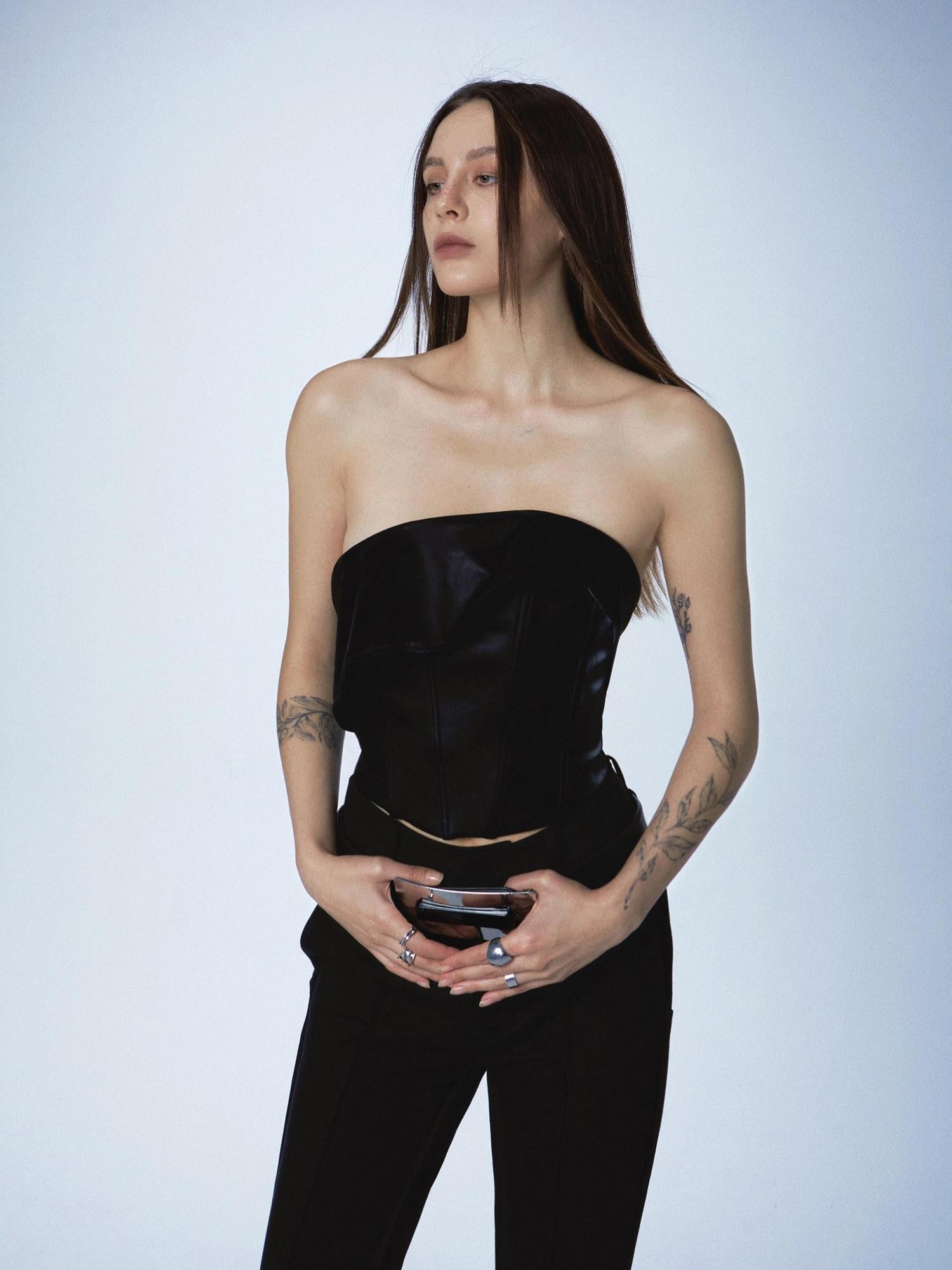 commonce net Black Asymmetrical Fishbone Corset Waist Women&