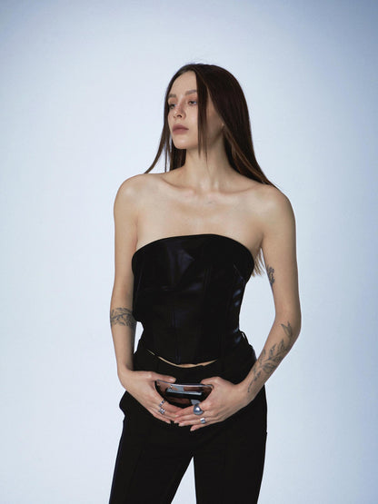 commonce net Black Asymmetrical Fishbone Corset Waist Women&