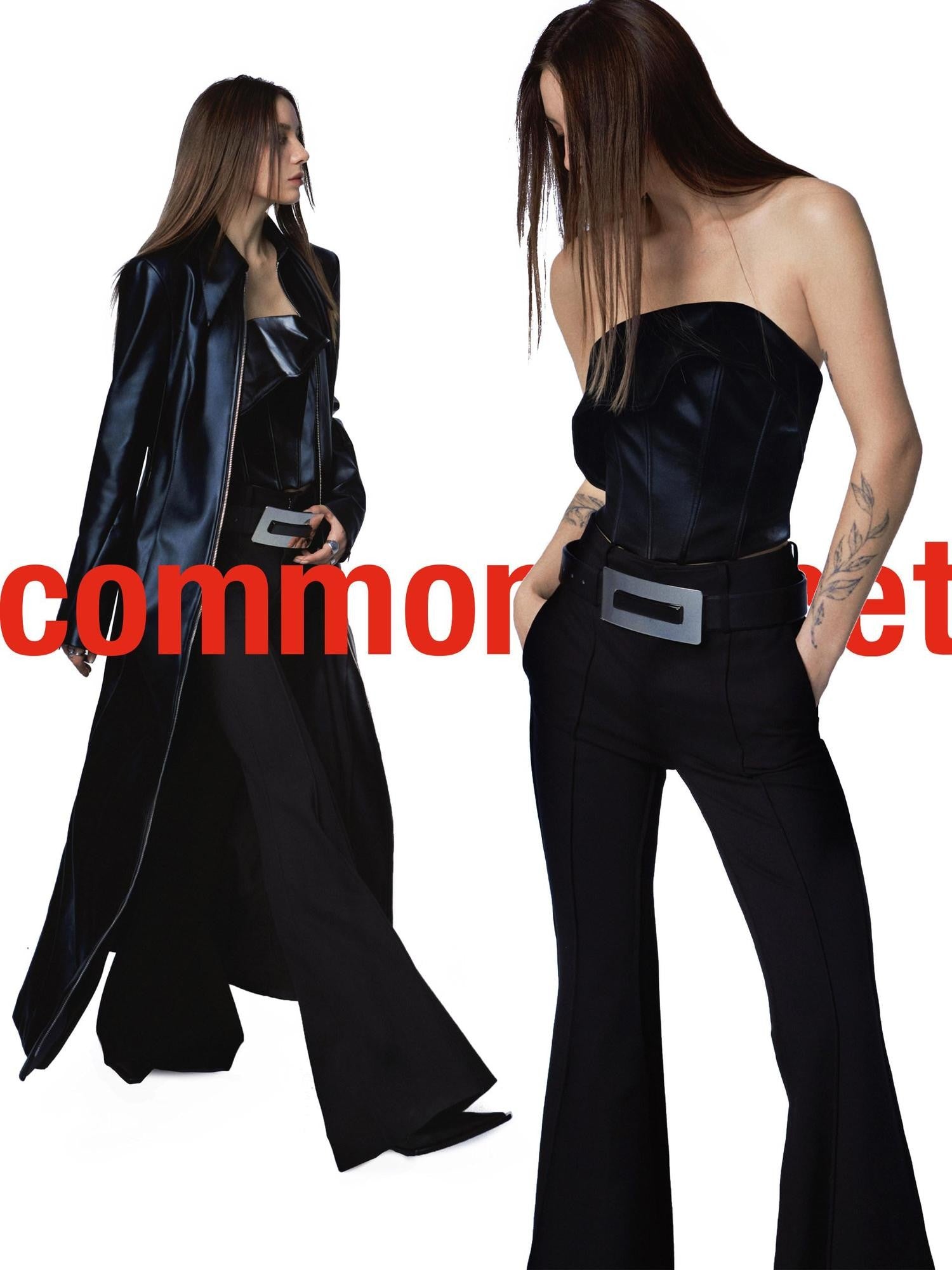 commonce net Black Asymmetrical Fishbone Corset Waist Women&