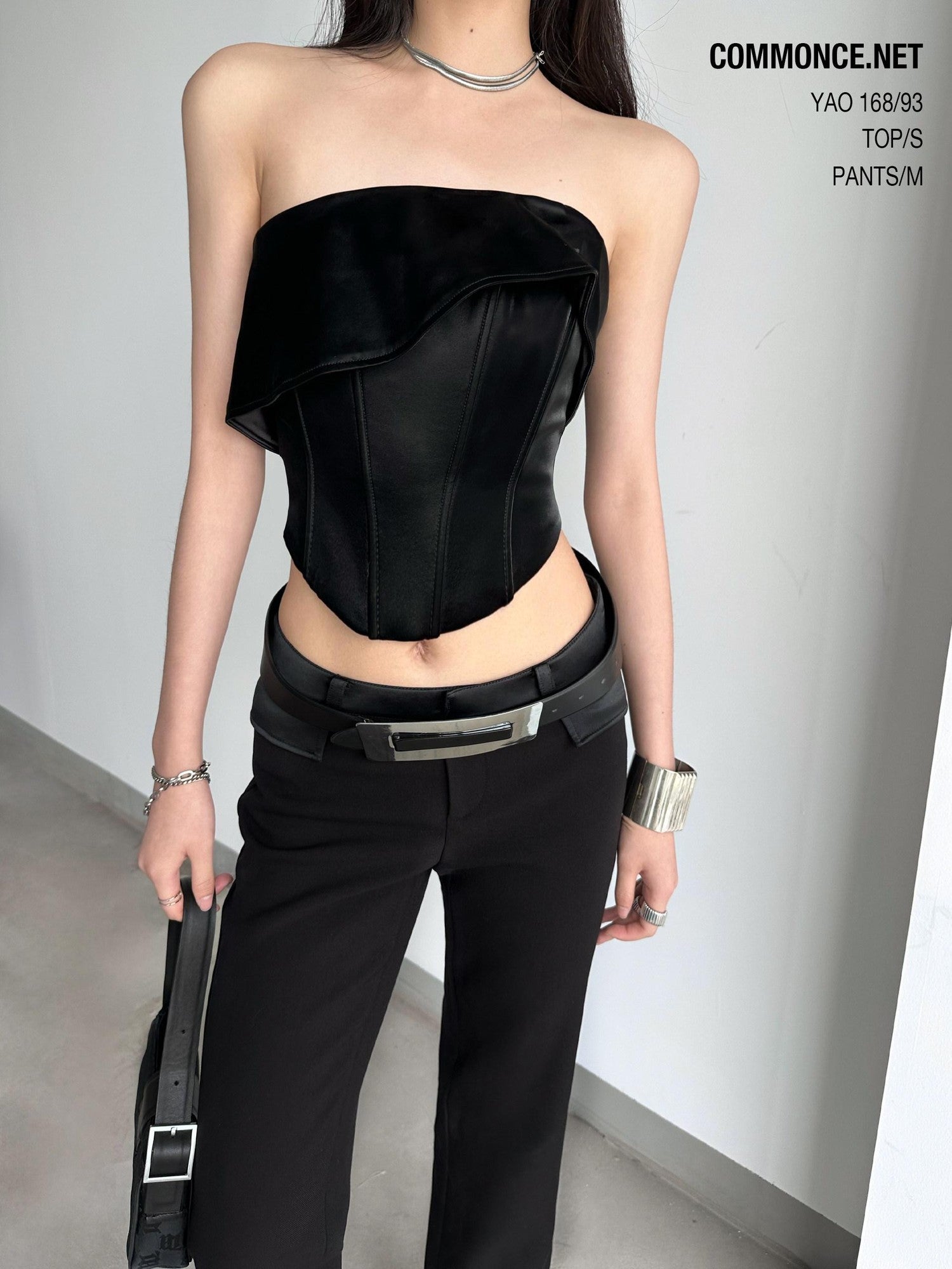 commonce net Black Asymmetrical Fishbone Corset Waist Women&