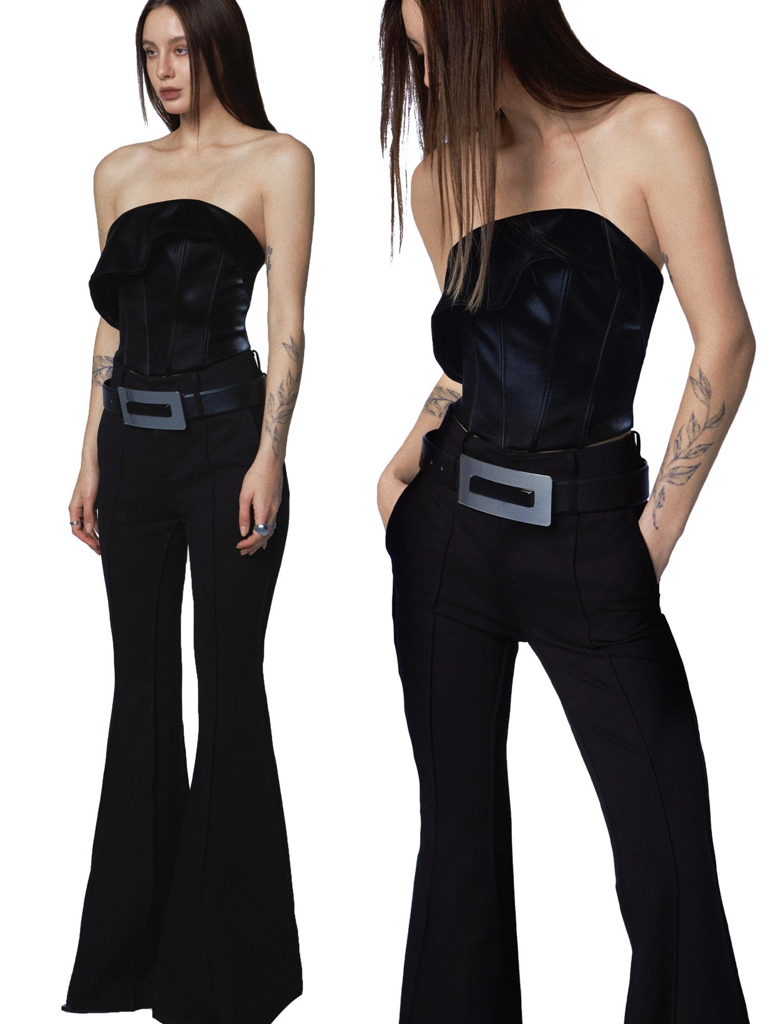 commonce net Black Asymmetrical Fishbone Corset Waist Women&