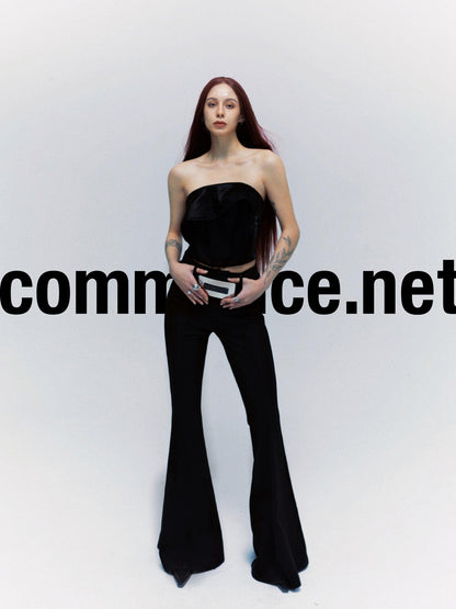 commonce net Black Asymmetrical Fishbone Corset Waist Women&
