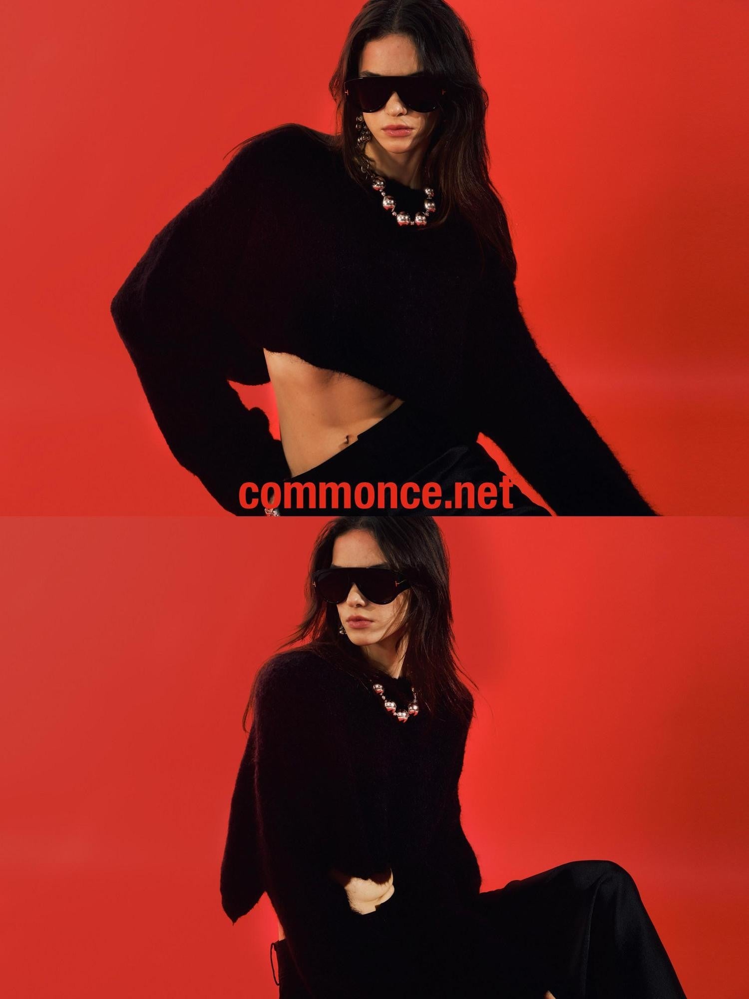 commonce net Black Convertible Cropped Slim Crewneck Pullover Women&