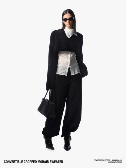 commonce net Black Convertible Cropped Slim Crewneck Pullover Women&