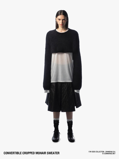 commonce net Black Convertible Cropped Slim Crewneck Pullover Women&