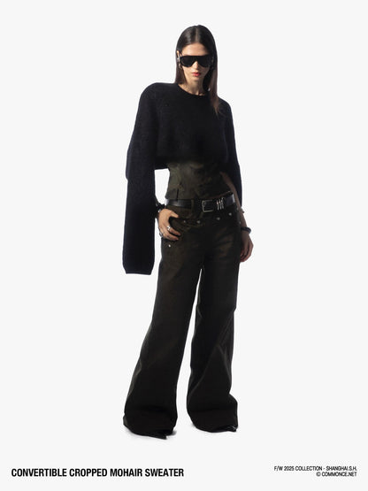 commonce net Black Convertible Cropped Slim Crewneck Pullover Women&