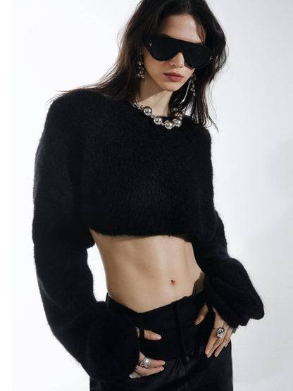 commonce net Black Convertible Cropped Slim Crewneck Pullover Women&
