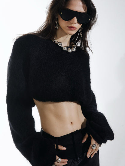 commonce net Black Convertible Cropped Slim Crewneck Pullover Women&