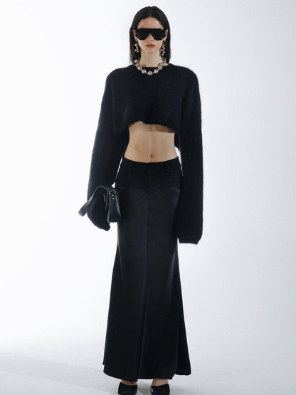 commonce net Black Convertible Cropped Slim Crewneck Pullover Women&