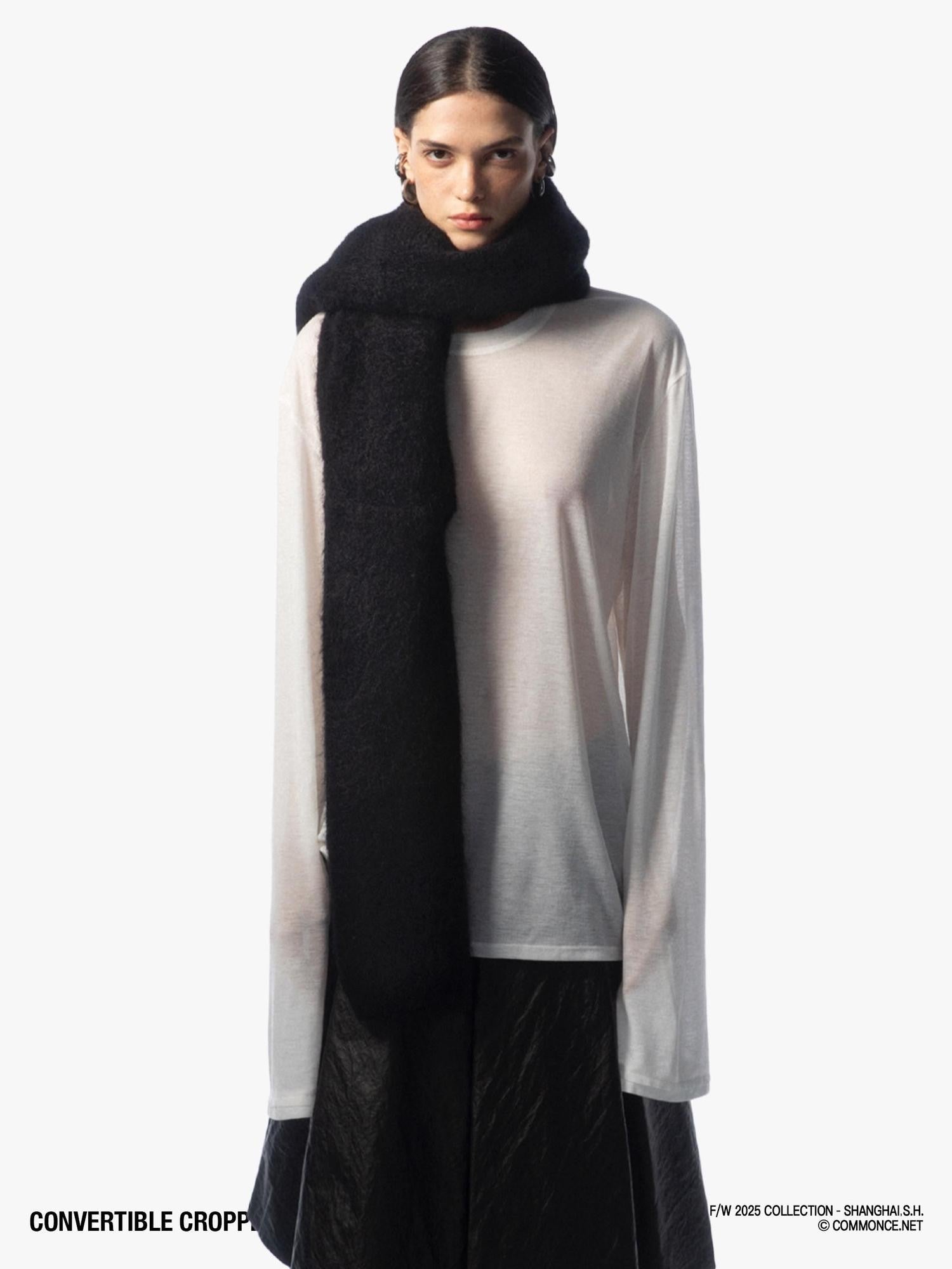 commonce net Black Convertible Cropped Slim Crewneck Pullover Women&