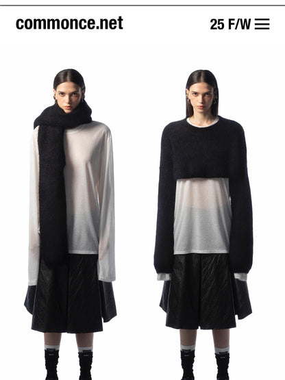 commonce net Black Convertible Cropped Slim Crewneck Pullover Women&
