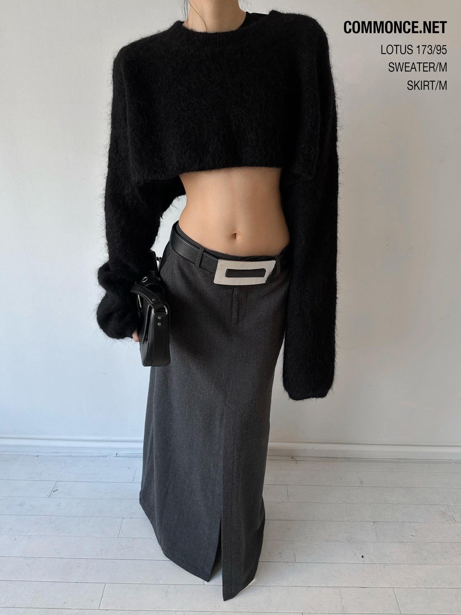 commonce net Black Convertible Cropped Slim Crewneck Pullover Women&
