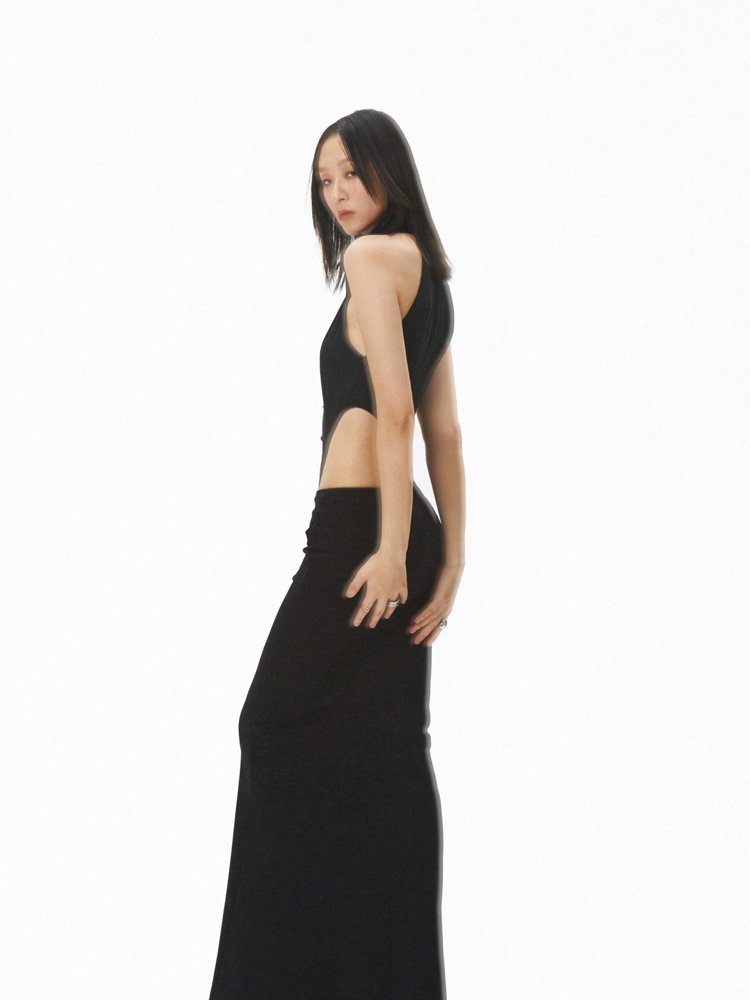 commonce net Black Curved Seam Mermaid Skirt