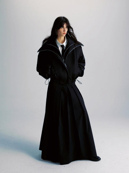 Black Double Zipper Drawstring Women&