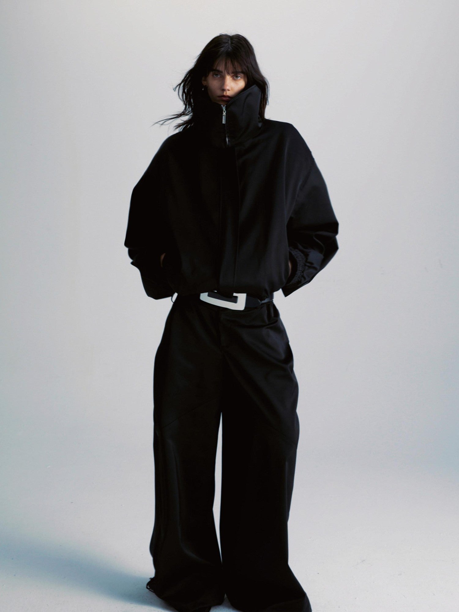 Black Double Zipper Drawstring Women&