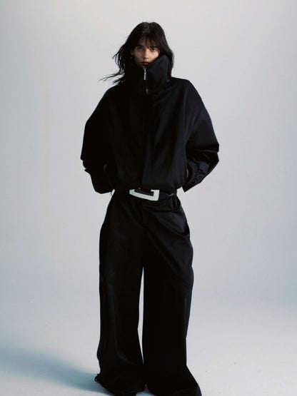 Black Double Zipper Drawstring Women&
