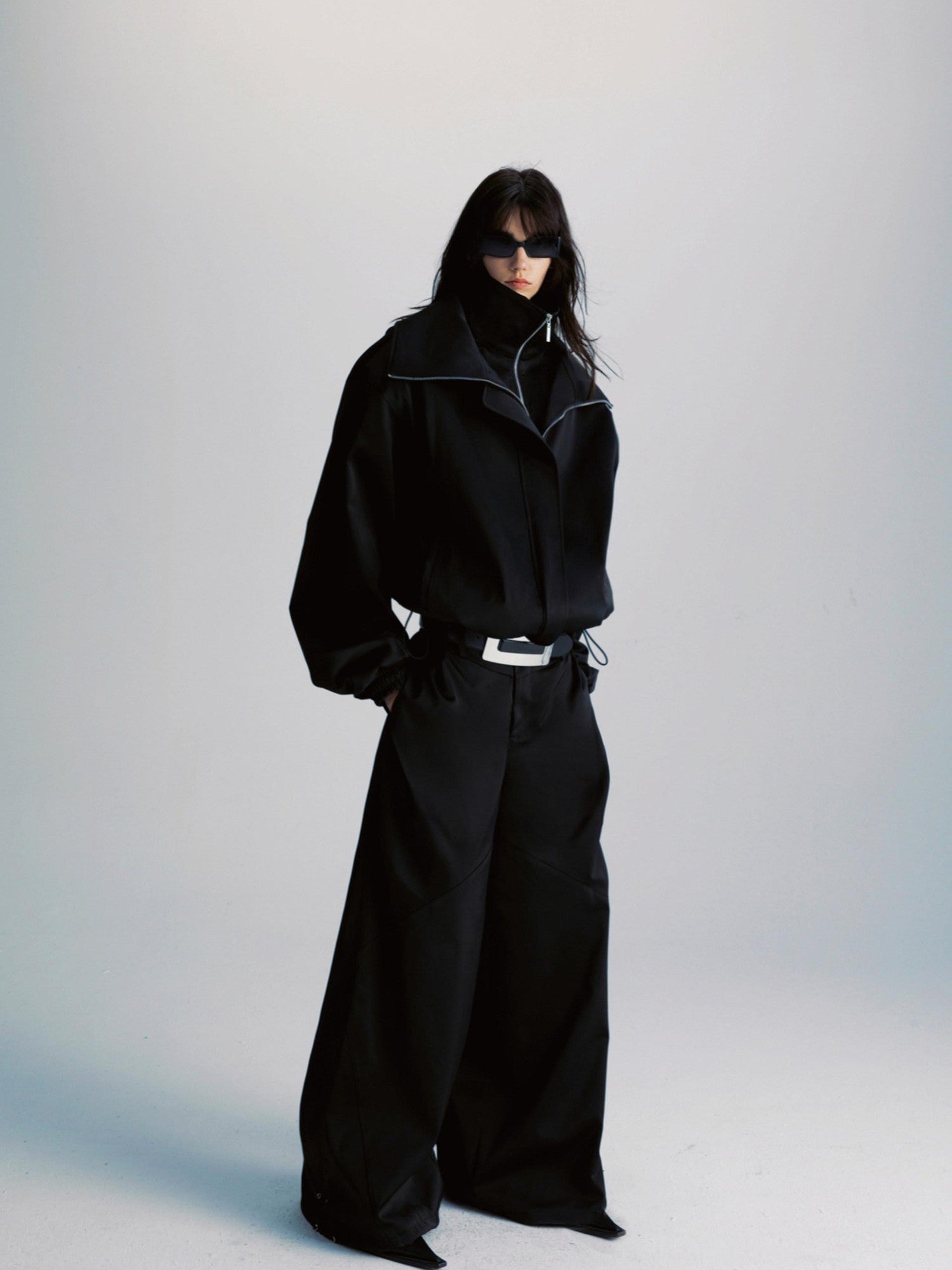 Black Double Zipper Drawstring Women&