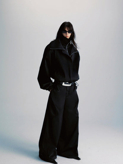 Black Double Zipper Drawstring Women&