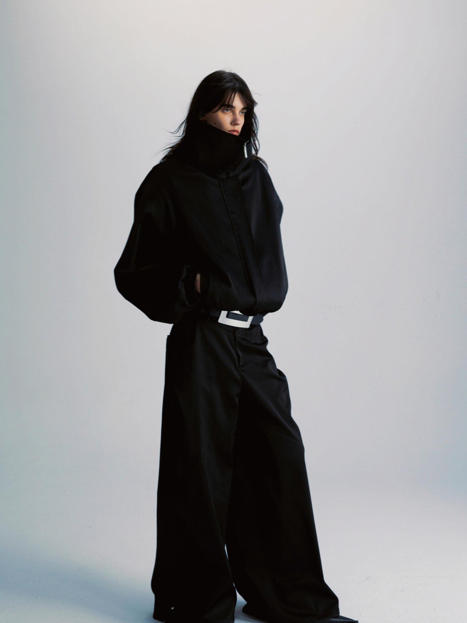 Black Double Zipper Drawstring Women&