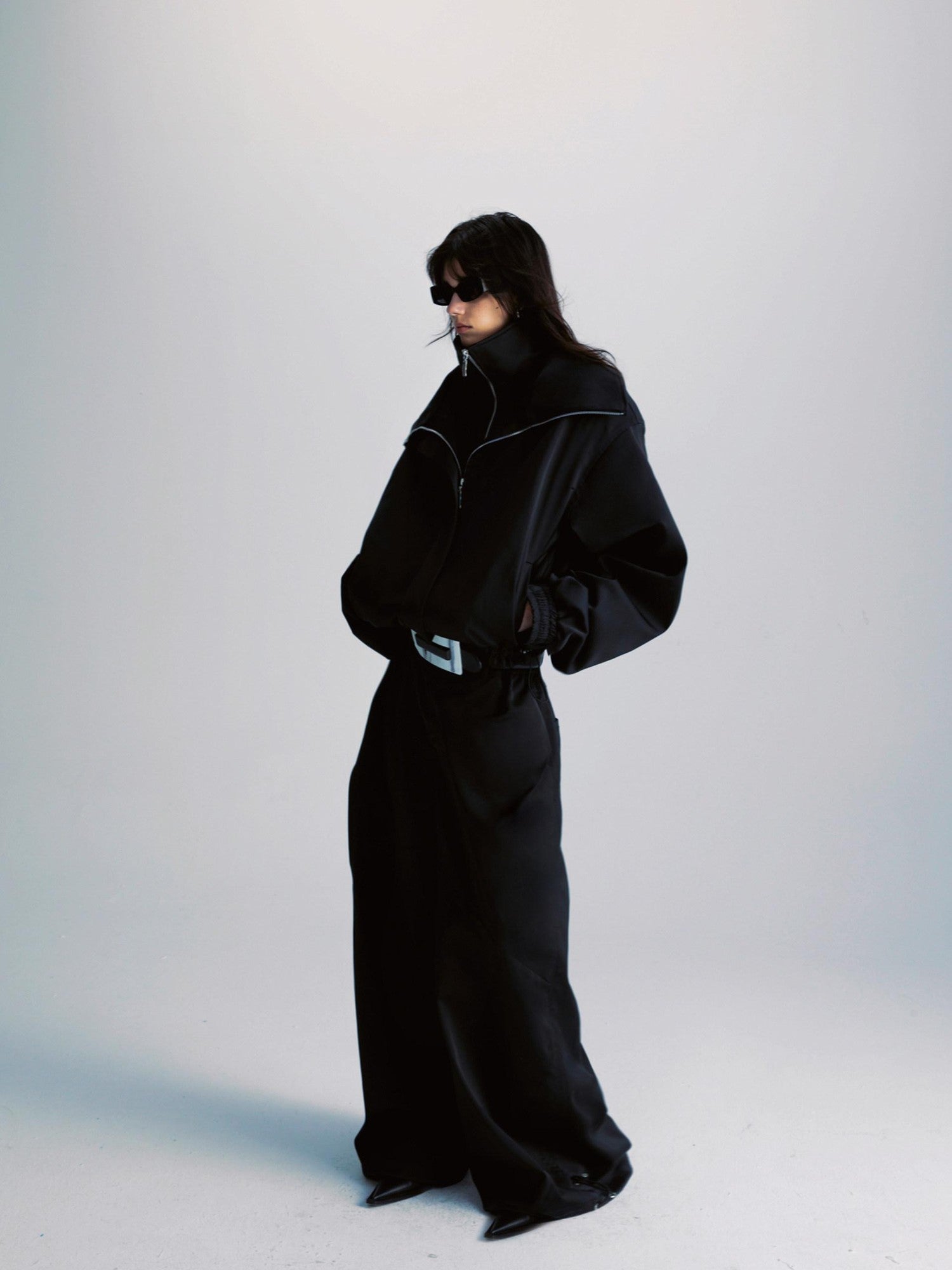 Black Double Zipper Drawstring Women&