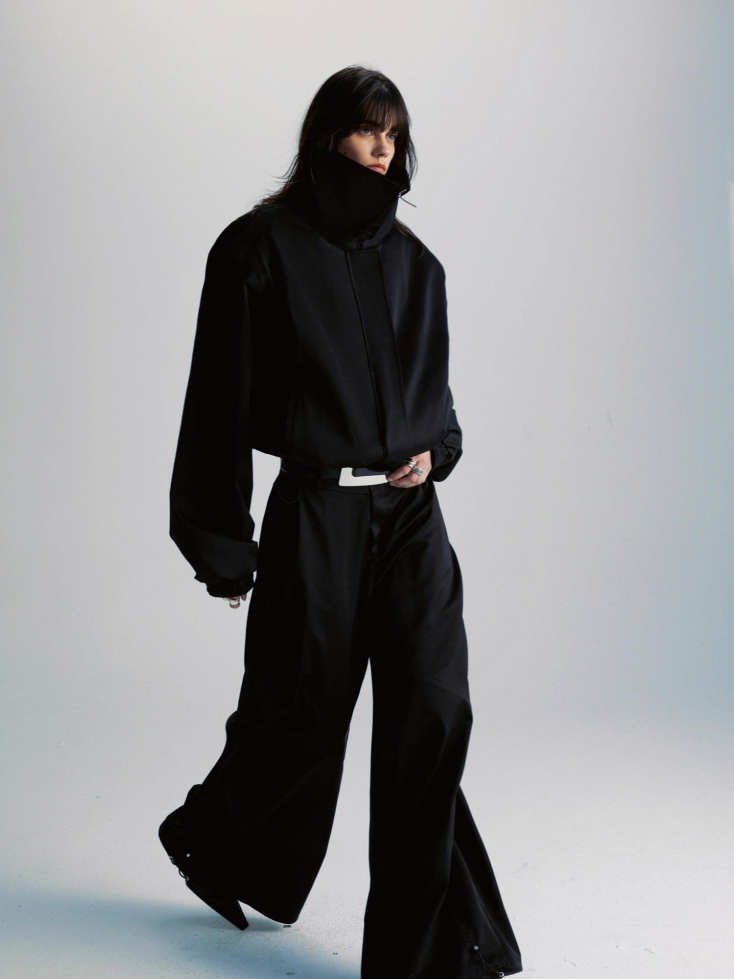 Black Double Zipper Drawstring Women&