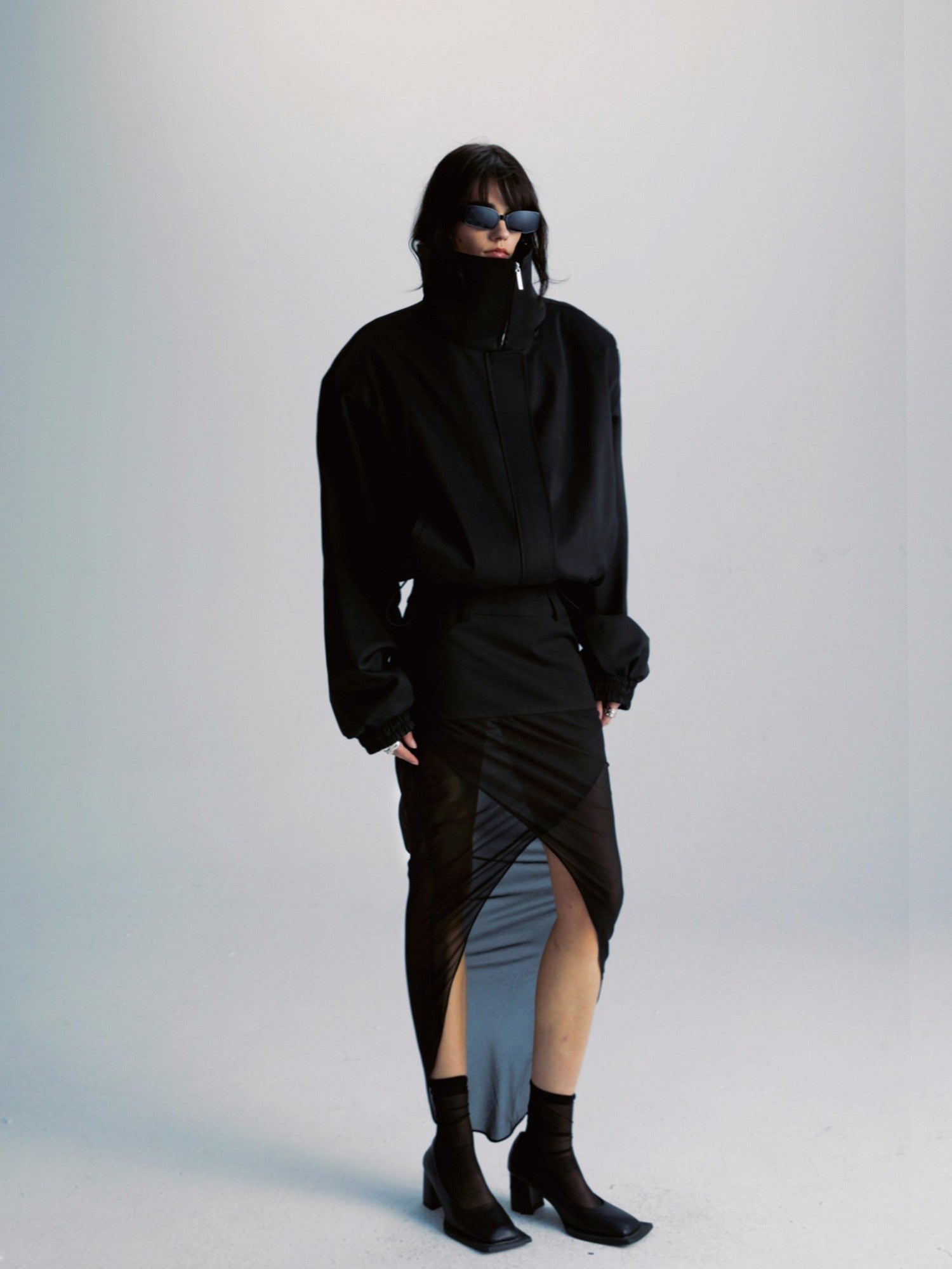 Black Double Zipper Drawstring Women&