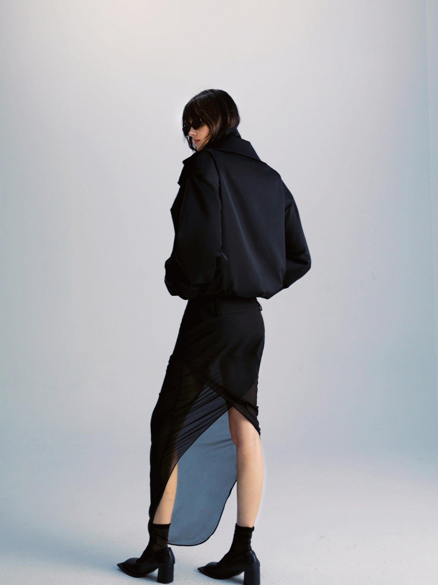 Black Double Zipper Drawstring Women&