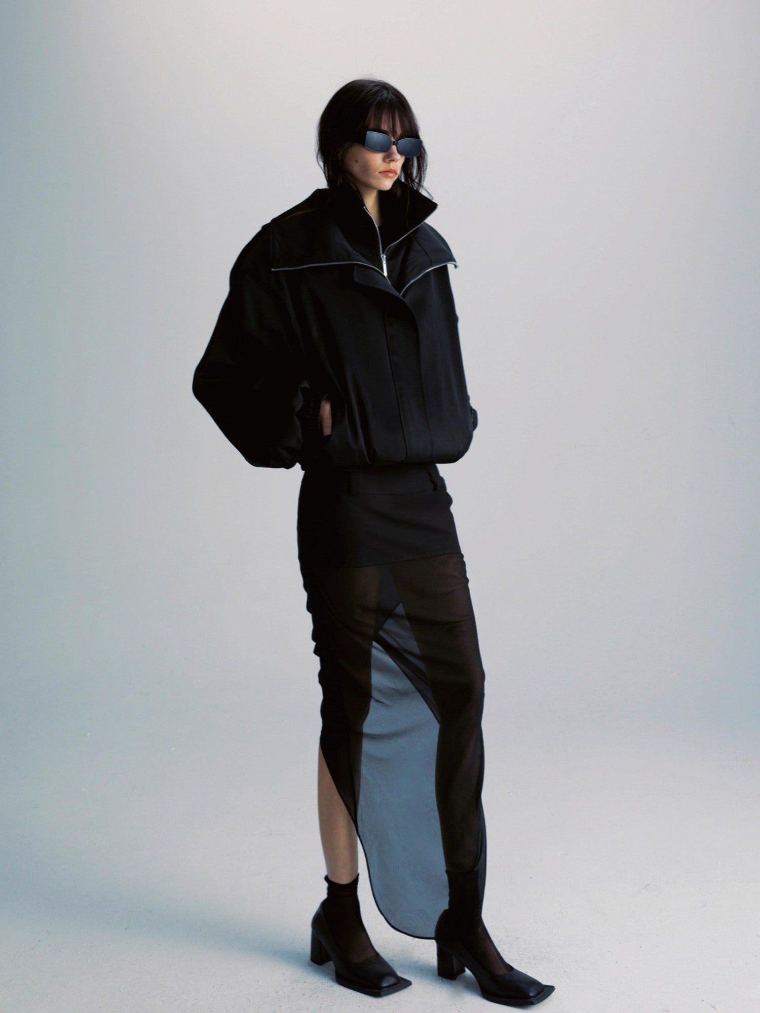 Black Double Zipper Drawstring Women&