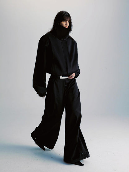 Black Double Zipper Drawstring Women&
