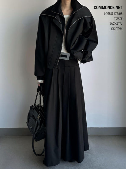 Black Double Zipper Drawstring Women&