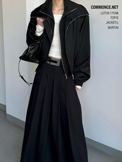 Black Double Zipper Drawstring Women&