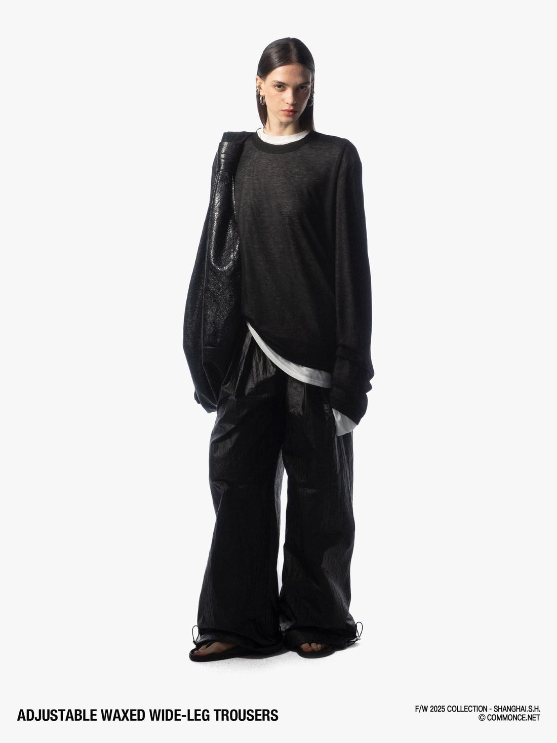 commonce net Black Drawstring Elastic Waist Coated Women&