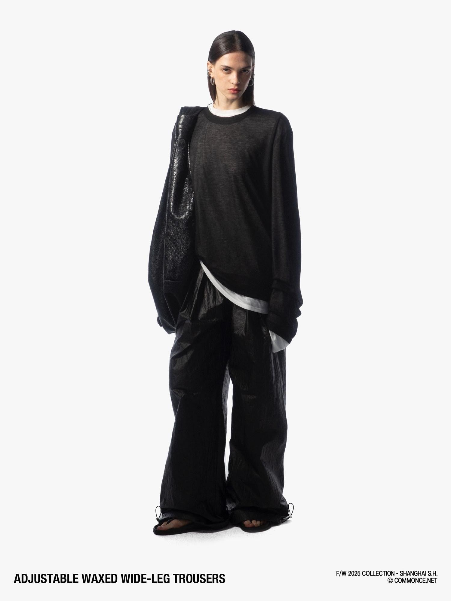 commonce net Black Drawstring Elastic Waist Coated Women&