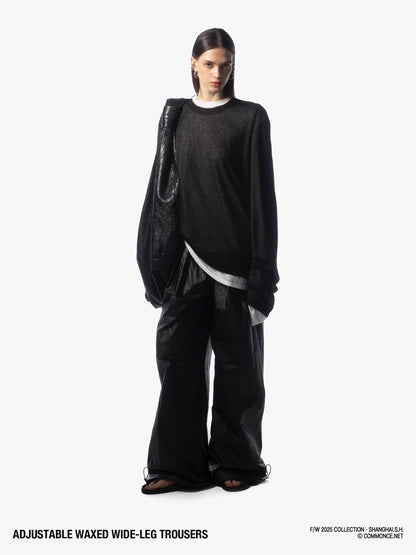 commonce net Black Drawstring Elastic Waist Coated Women&