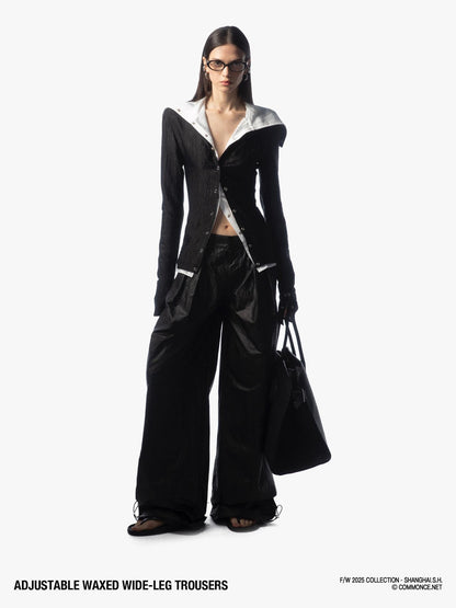 commonce net Black Drawstring Elastic Waist Coated Women&