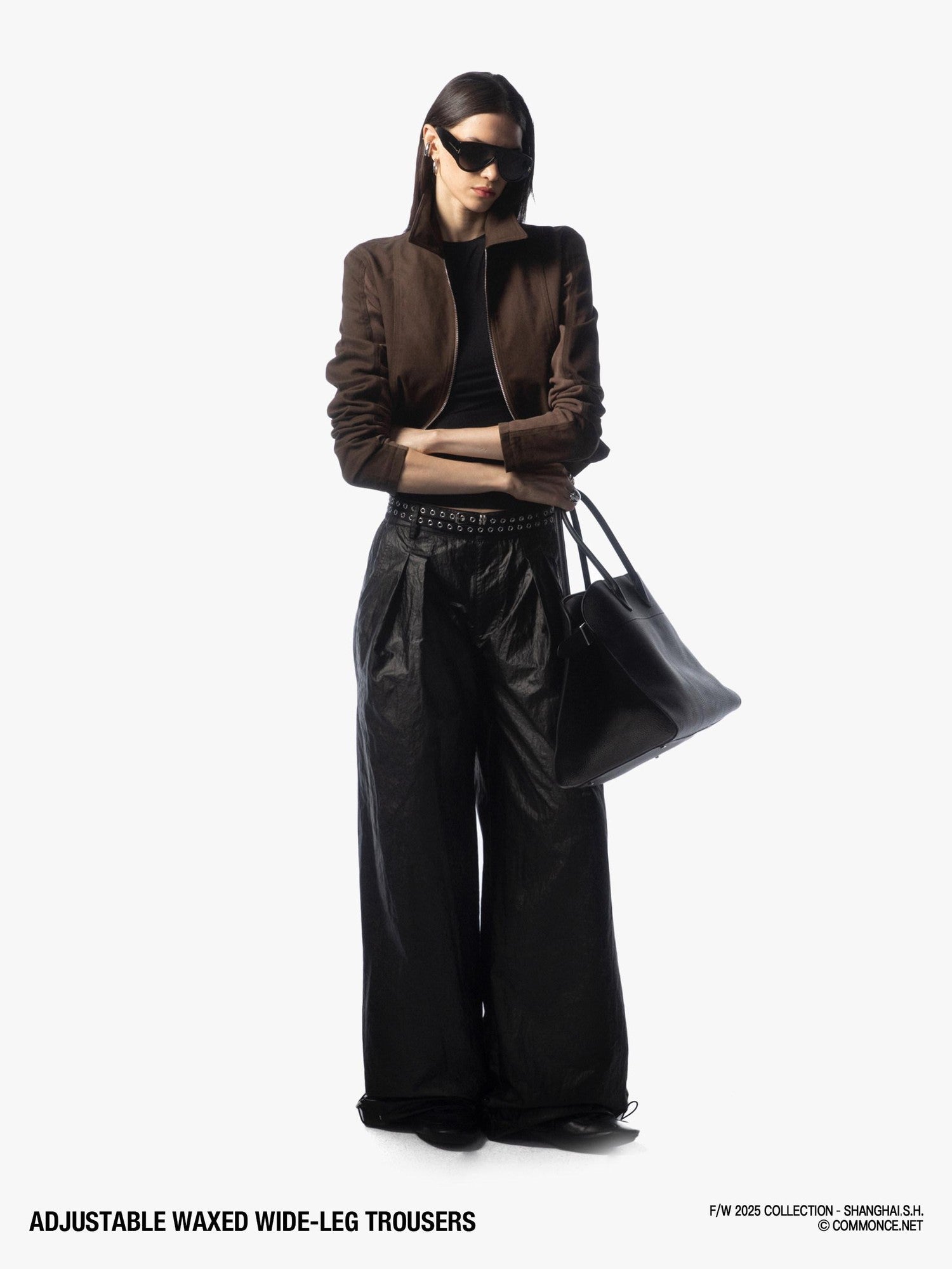 commonce net Black Drawstring Elastic Waist Coated Women&