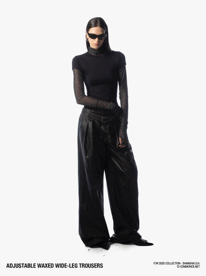 commonce net Black Drawstring Elastic Waist Coated Women&