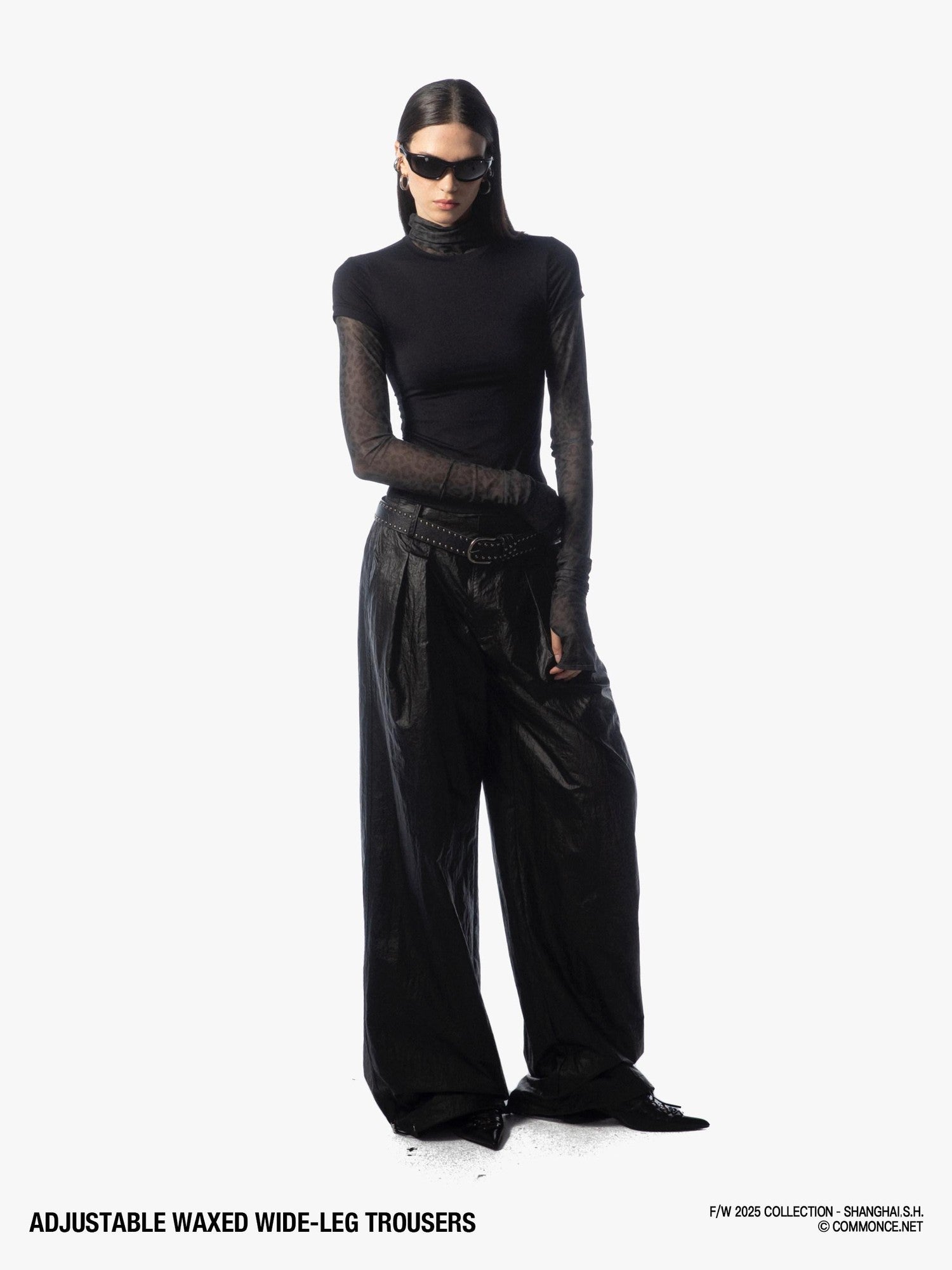 commonce net Black Drawstring Elastic Waist Coated Women&
