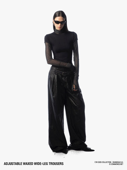 commonce net Black Drawstring Elastic Waist Coated Women&