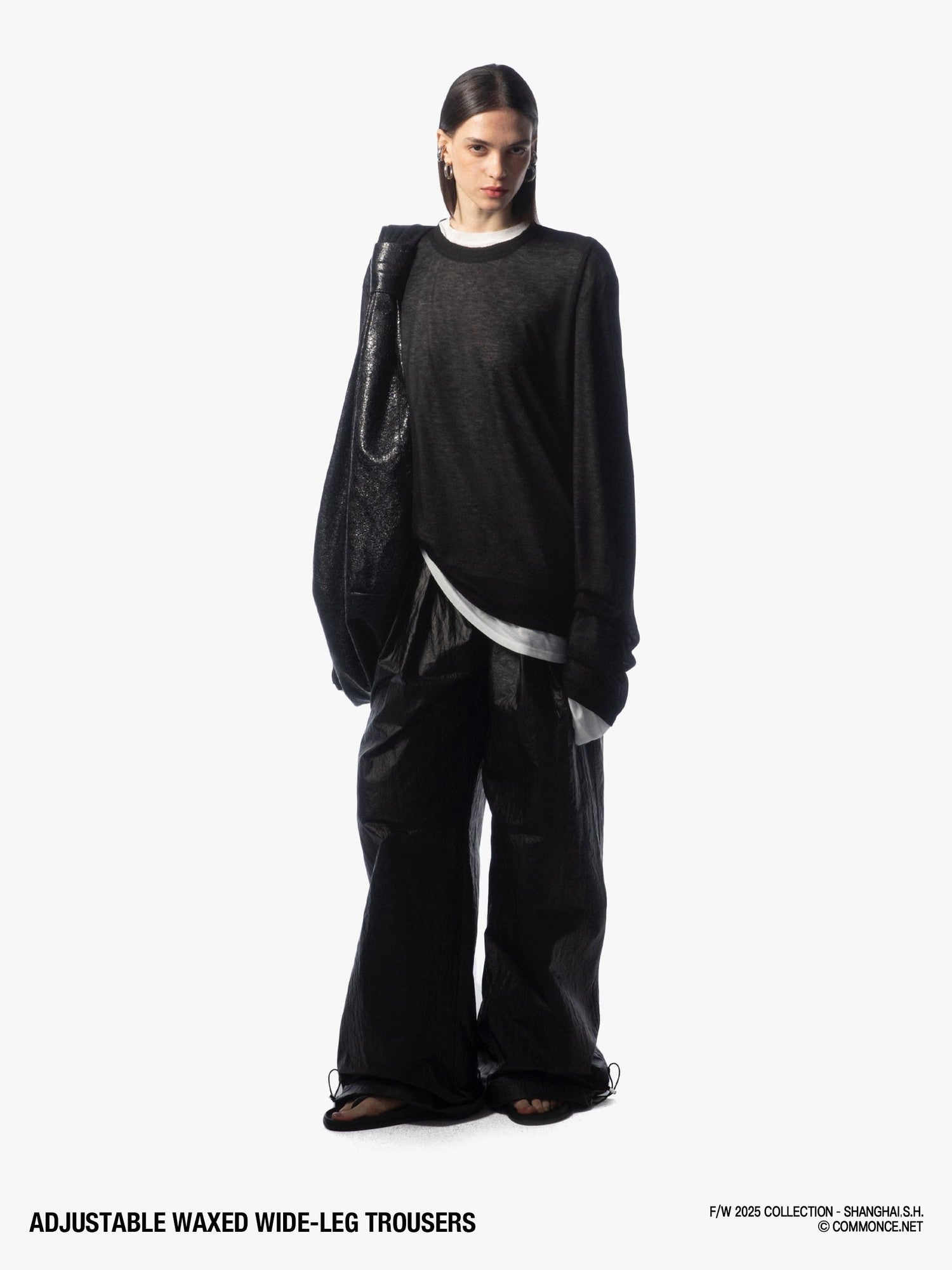 commonce net Black Drawstring Elastic Waist Coated Women&