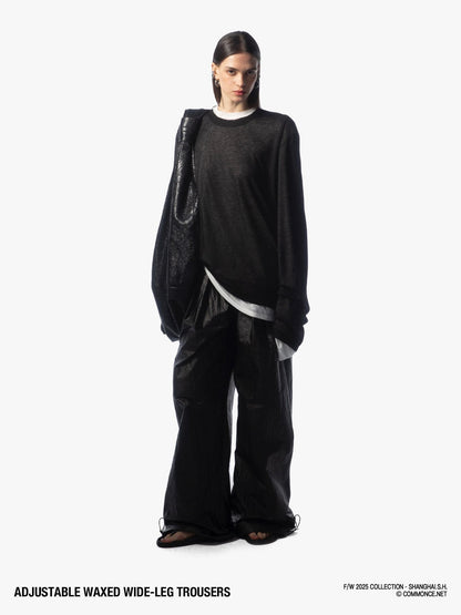commonce net Black Drawstring Elastic Waist Coated Women&