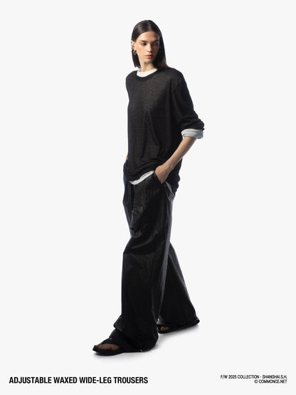 commonce net Black Drawstring Elastic Waist Coated Women&