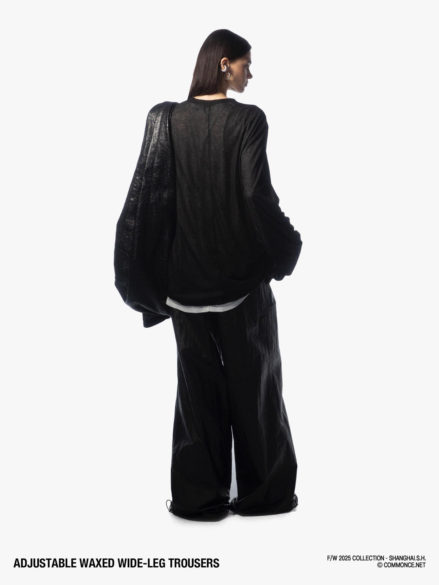 commonce net Black Drawstring Elastic Waist Coated Women&