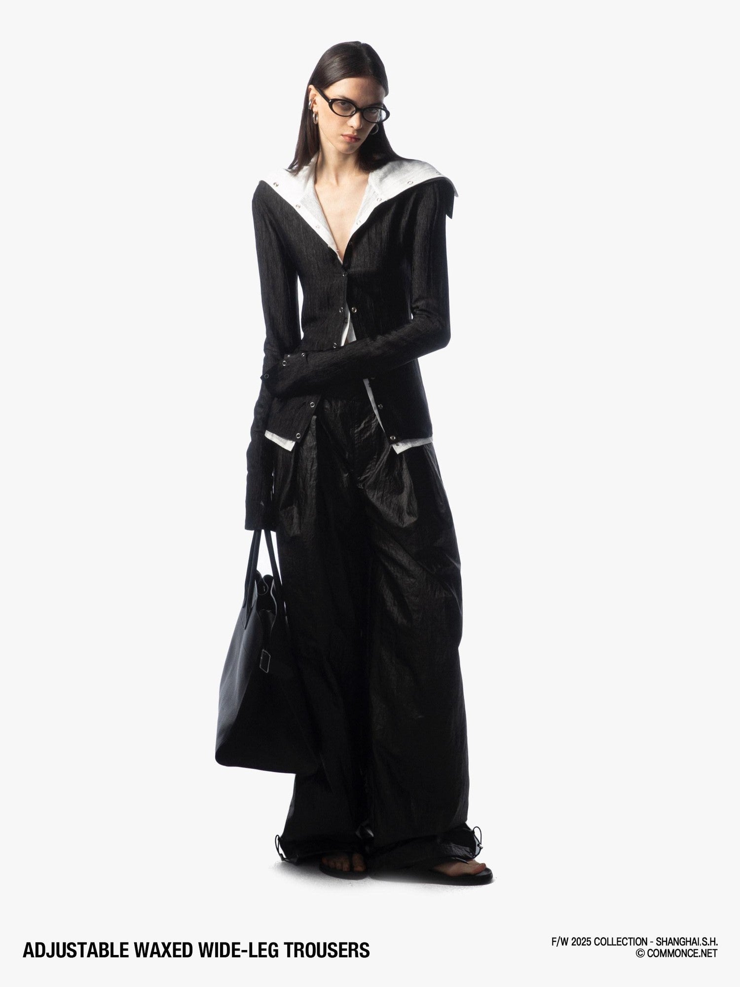 commonce net Black Drawstring Elastic Waist Coated Women&