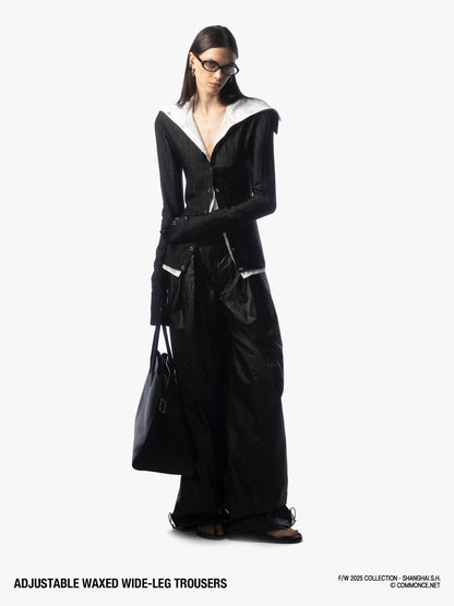 commonce net Black Drawstring Elastic Waist Coated Women&
